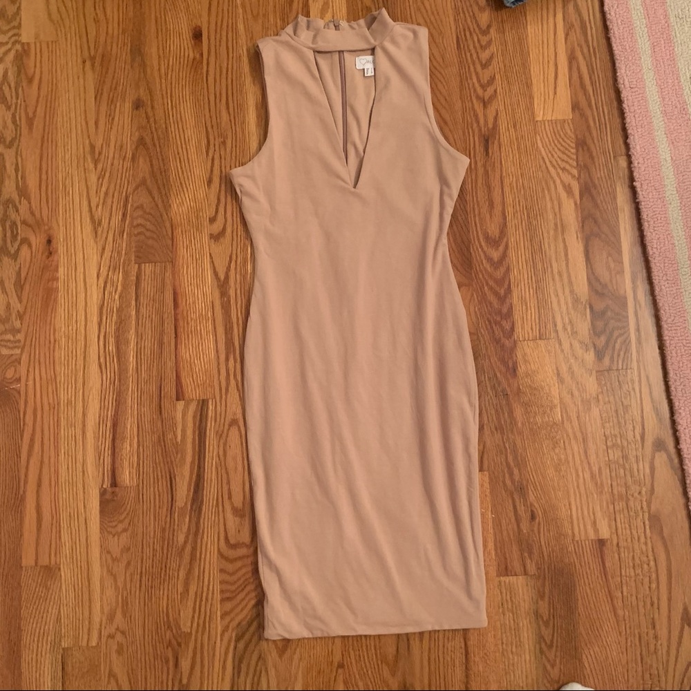 Tan bodycon dress with cleavage cut out